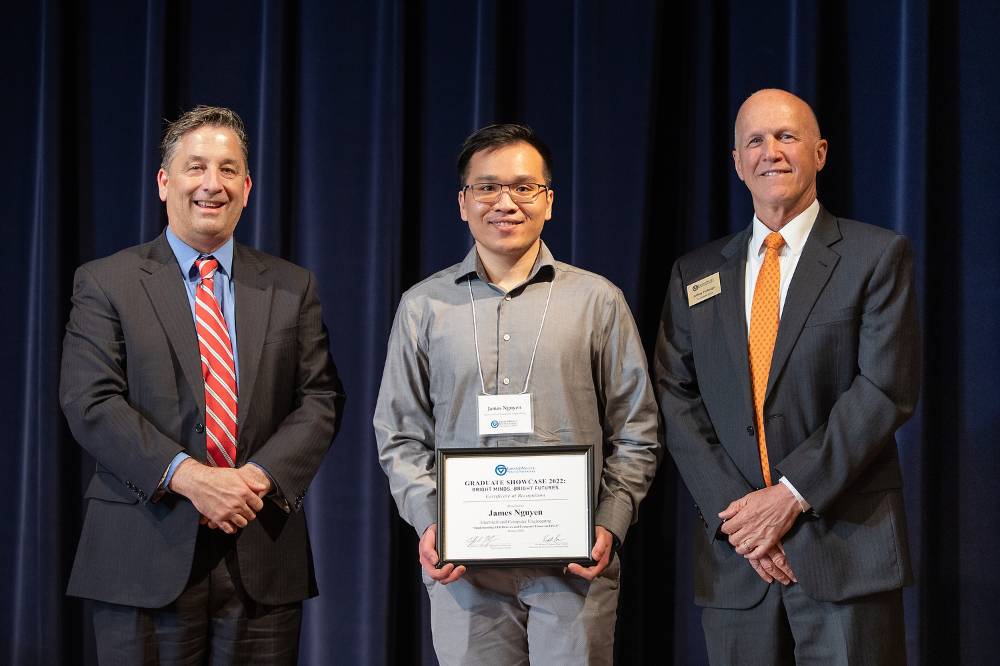 Dr. Robert Smart, Vice Provost of Research Administration and Scholarship (left), James Nguyen (middle), and Dr. Jeffrey Potteiger, Associate Vice-Provost of The Graduate School (right).